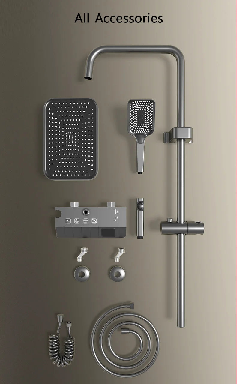 Bathroom Shower Full Set Black White Gray  Shower System Rain Pressurised Digital LED Shower Sets Hot Cold Shower Faucet