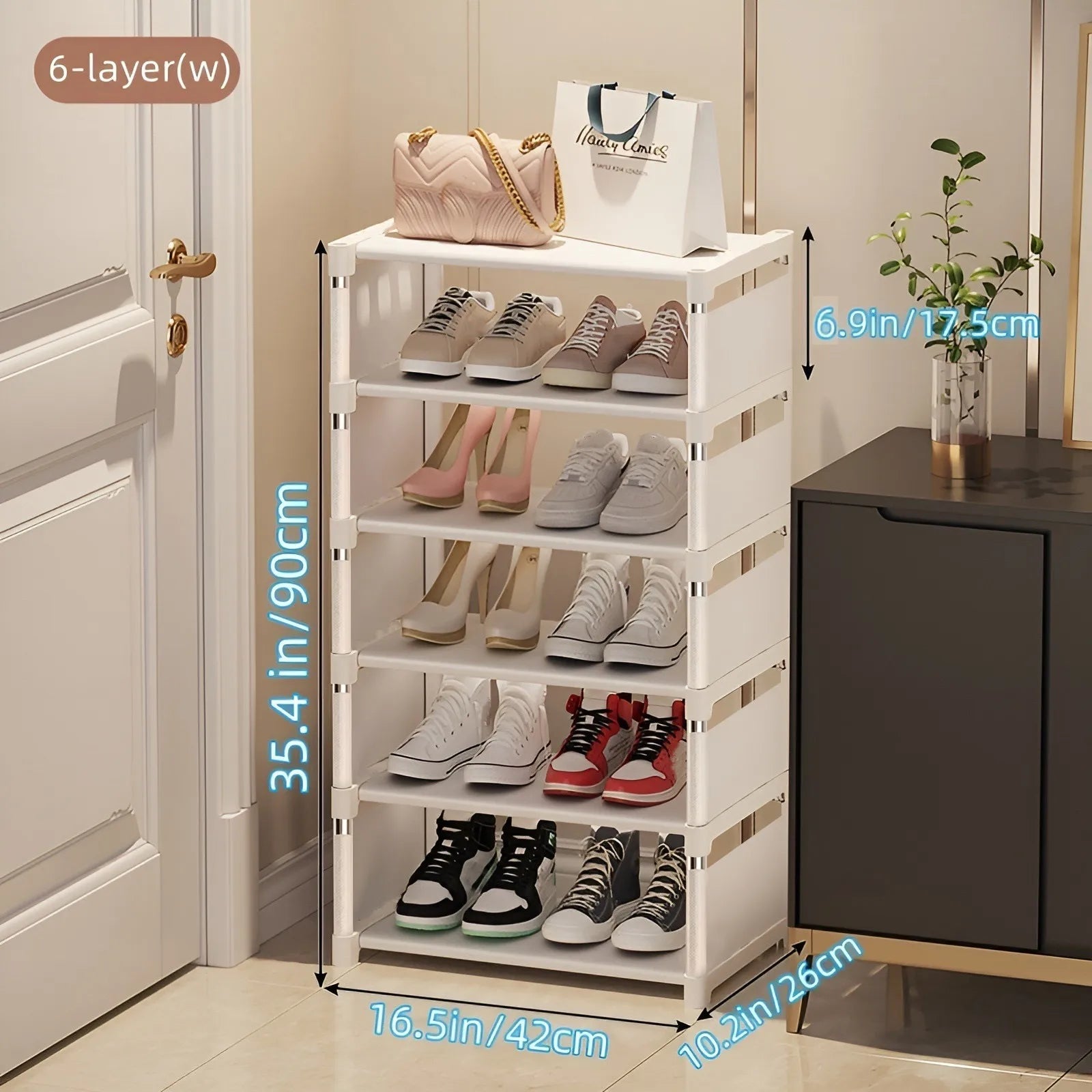 1pc 6/8 Layers Shoe Organizer, Space-saving Metal Frame & Fabric Interlayer Shoe Rack, T1 Shelf for Entryway Hallway Living Room