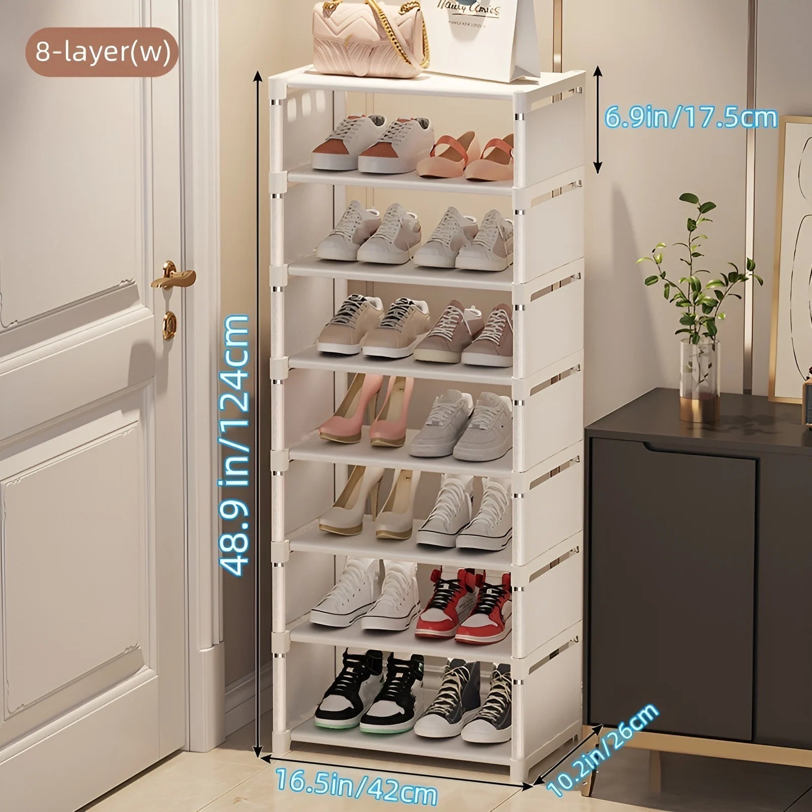 1pc 6/8 Layers Shoe Organizer, Space-saving Metal Frame & Fabric Interlayer Shoe Rack, T1 Shelf for Entryway Hallway Living Room