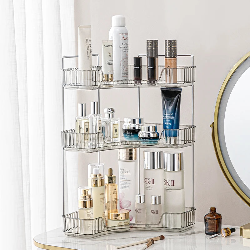 Makeup Storage Shelf Multi-function Bathroom Accessor Large Capacity 3-layer Lipstick Perfume Skincare Corner Rack