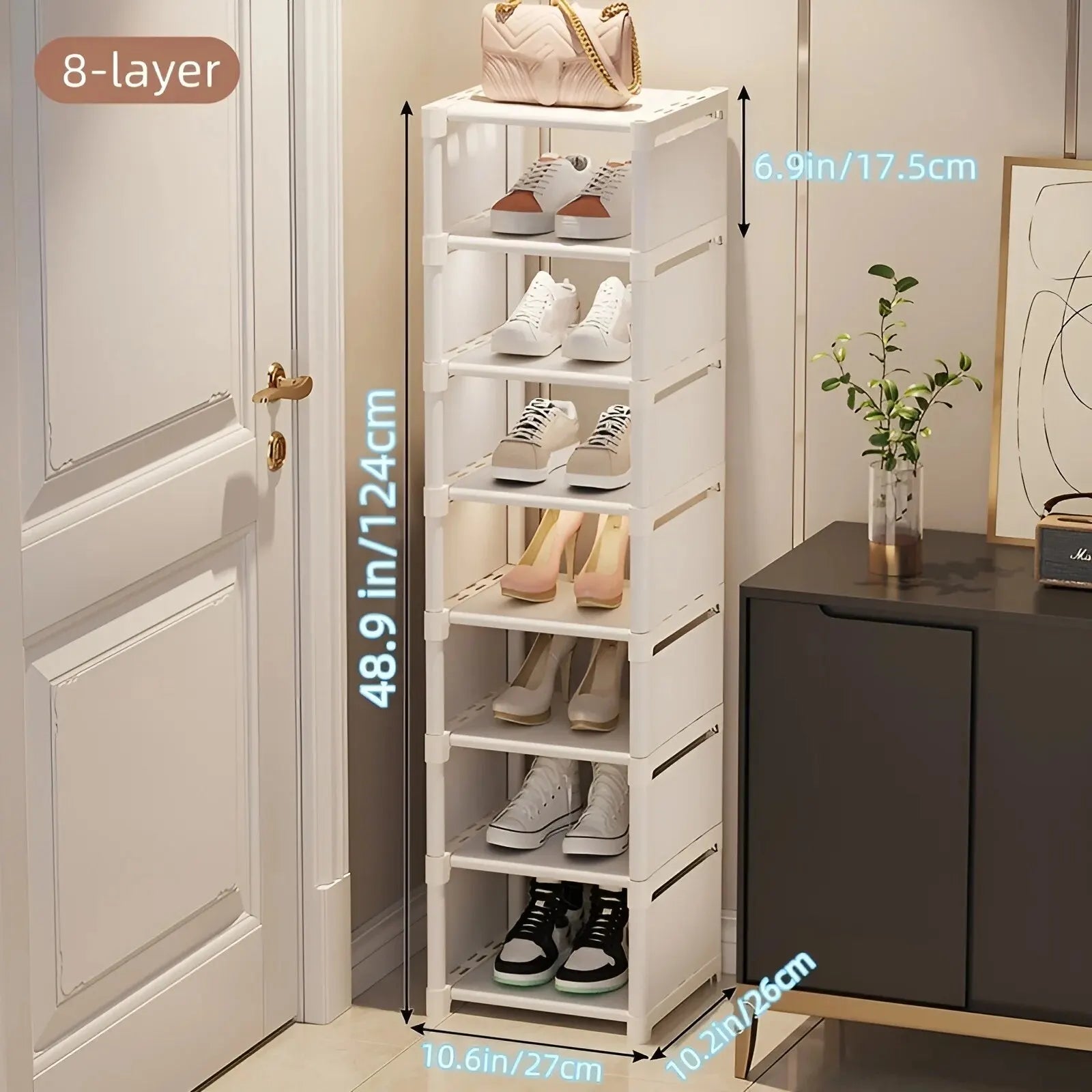 1pc 6/8 Layers Shoe Organizer, Space-saving Metal Frame & Fabric Interlayer Shoe Rack, T1 Shelf for Entryway Hallway Living Room