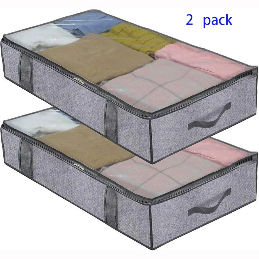 2 pieces under the bed quilt storage bag with cover can be folded, can be used for bedding clothes toys with reinforced handles