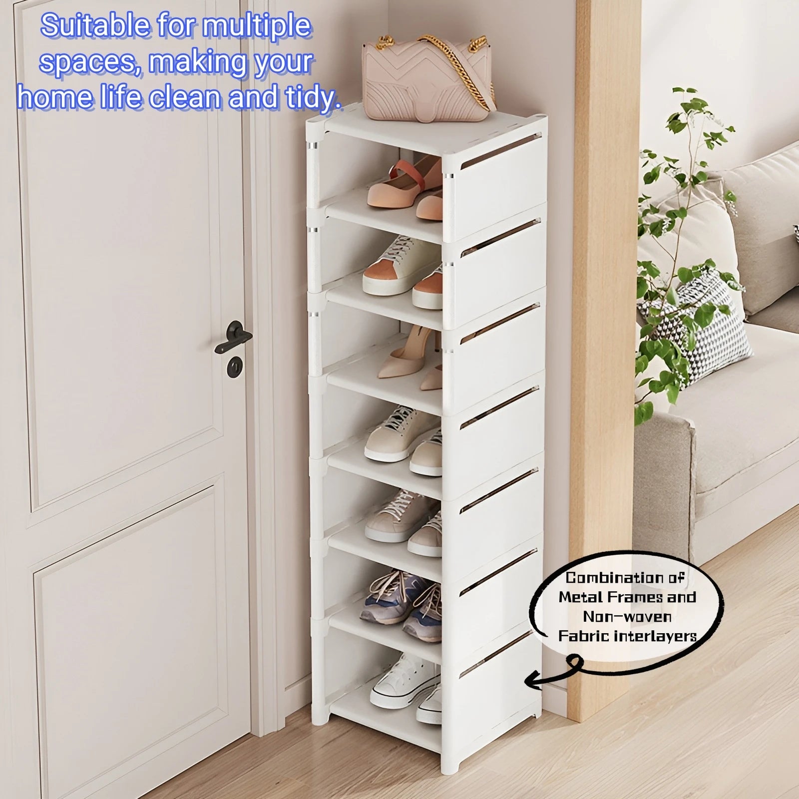 1pc 6/8 Layers Shoe Organizer, Space-saving Metal Frame & Fabric Interlayer Shoe Rack, T1 Shelf for Entryway Hallway Living Room