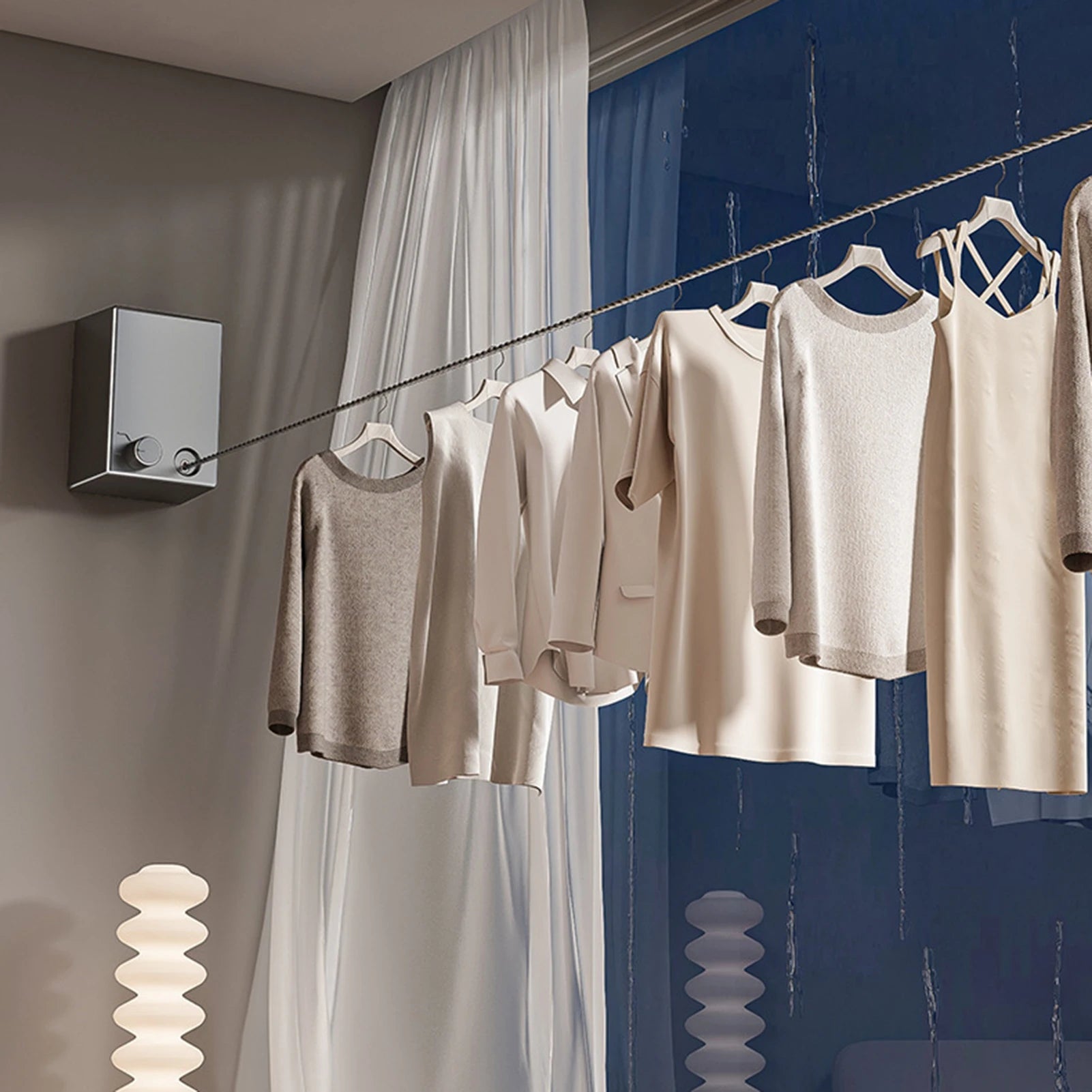 Compact Retractable Double Rope Clothesline – Stylish &amp; Space-Saving Laundry Solution