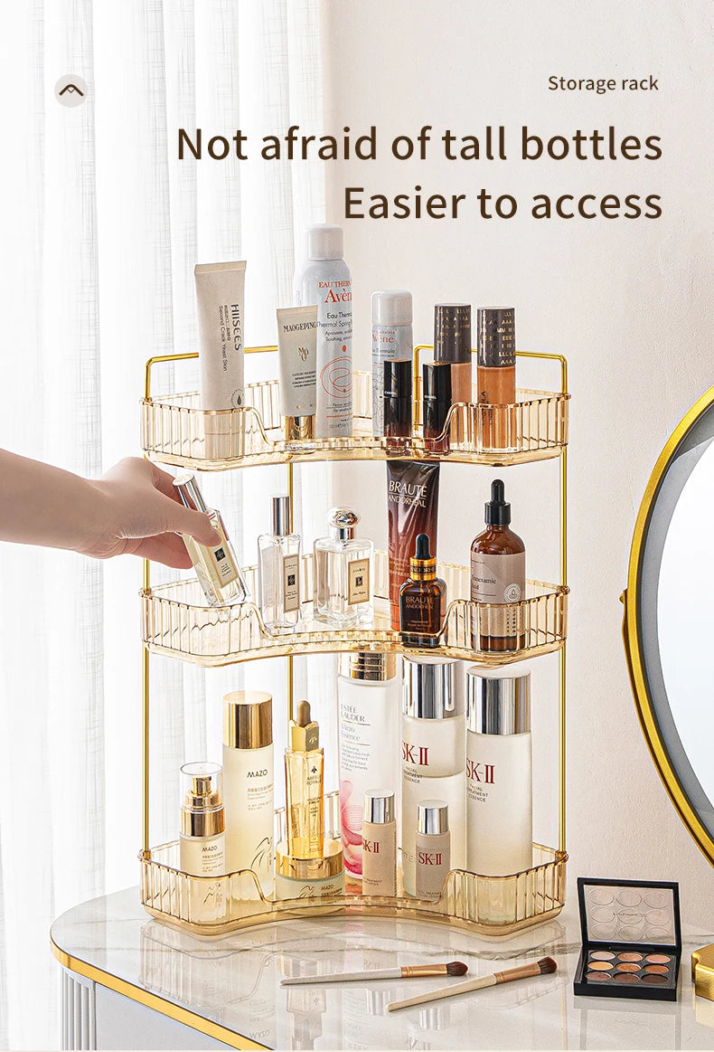 Makeup Storage Shelf Multi-function Bathroom Accessor Large Capacity 3-layer Lipstick Perfume Skincare Corner Rack