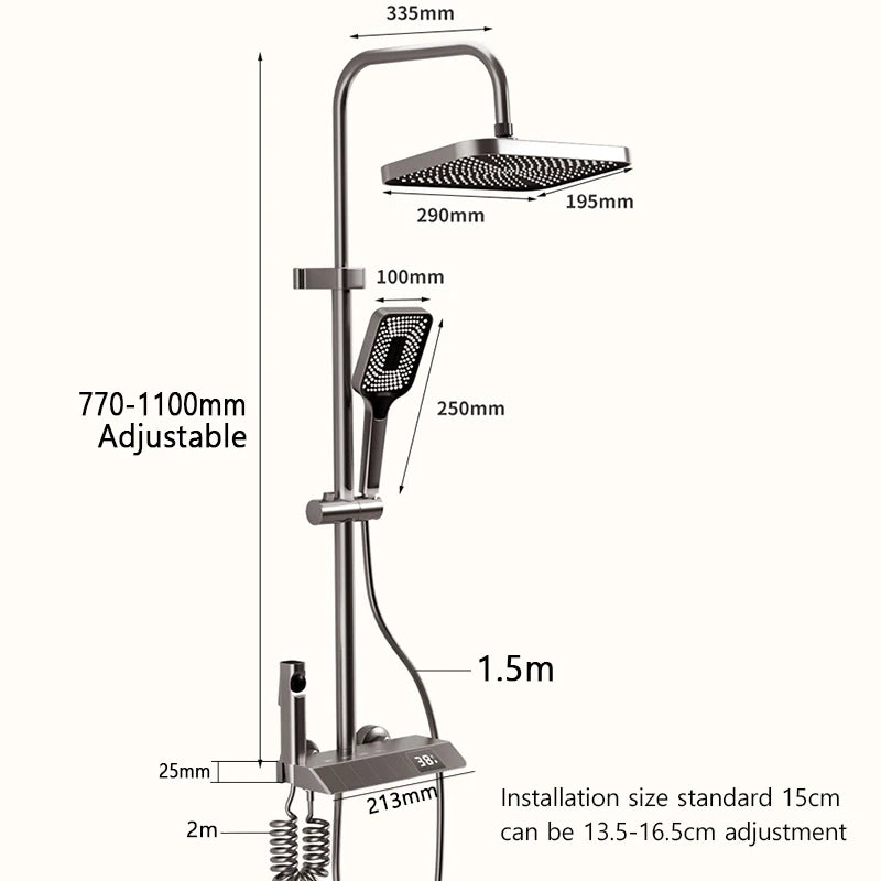 Bathroom Shower Full Set Black White Gray  Shower System Rain Pressurised Digital LED Shower Sets Hot Cold Shower Faucet