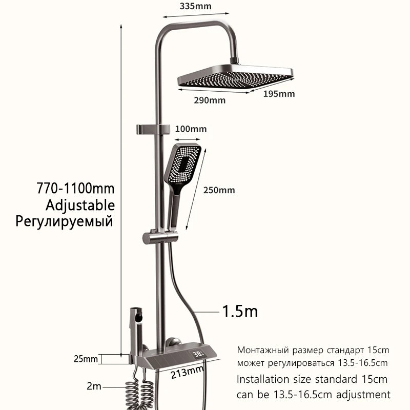 Bathroom Shower Full Set Black White Gray  Shower System Rain Pressurised Digital LED Shower Sets Hot Cold Shower Faucet