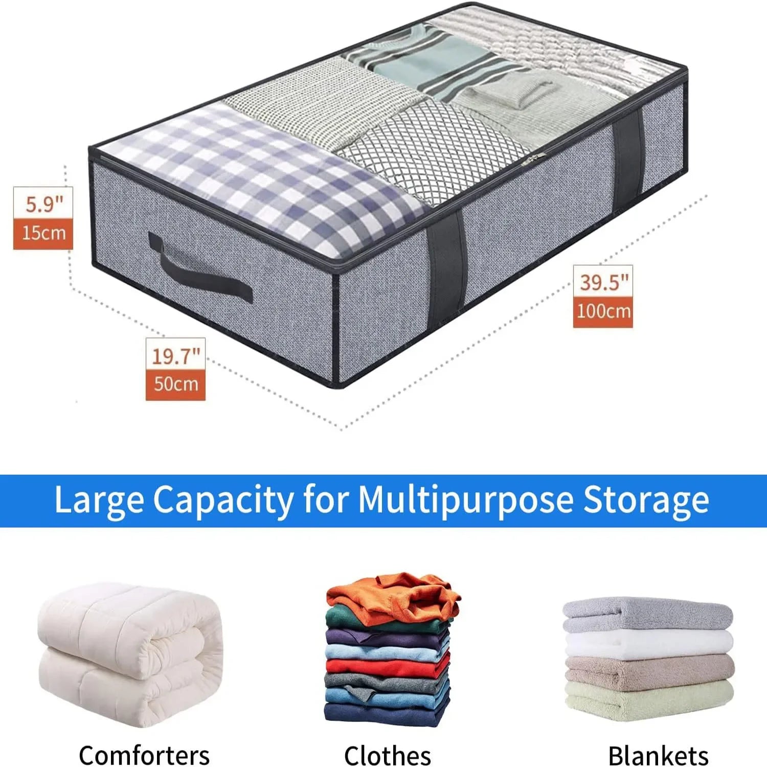 2 pieces under the bed quilt storage bag with cover can be folded, can be used for bedding clothes toys with reinforced handles