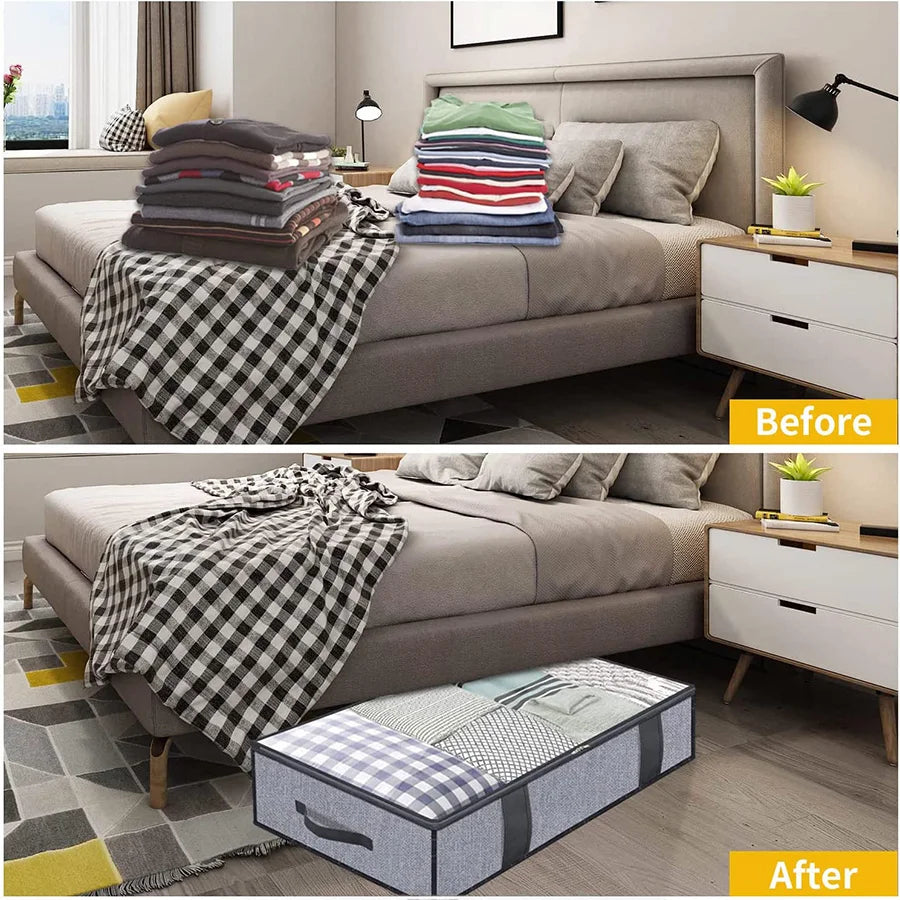 2 pieces under the bed quilt storage bag with cover can be folded, can be used for bedding clothes toys with reinforced handles